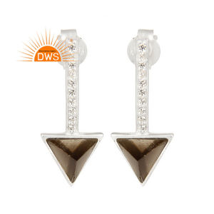 Smoky Quartz Gemstone Earrings Jewelry Manufacturer Focused Arrow Design 925 Sterling Fine Silver Earrings - Product Image 1