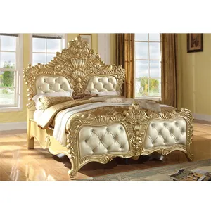 리치 골드 퀸 침대 침실 로얄 왕국 침대 디자인 홈 프랑스 단단한 로즈 골드 침대