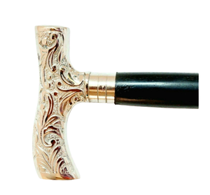 Handmade 36'' Nautical <b>Walking</b> <b>Stick</b> Solid Brass Designer T-<b>Handle</b> Natural Wooden Shaft Unique Three-Fold Cane Outdoor Hiking - Product Image 4