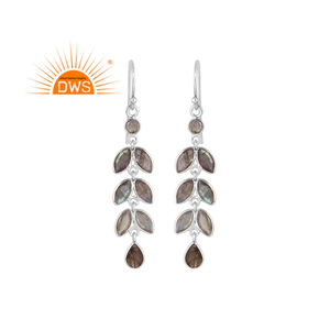 ต่างหูห้อยรูปใบไม้ประดับพลอยลาบราดอไรต์ธรรมชาติสำหรับผู้หญิง เงินแท้ 925 เครื่องประดับสำหรับงานแต่งงานและงานหมั้น - Product Image 1