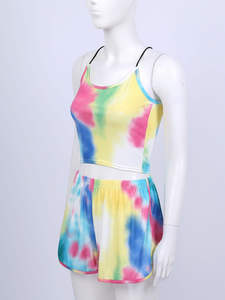 Rainbow Designed Crop top with biker Short Sets Summer arrival Fashionable Sports wear Outfits - Product Image 5