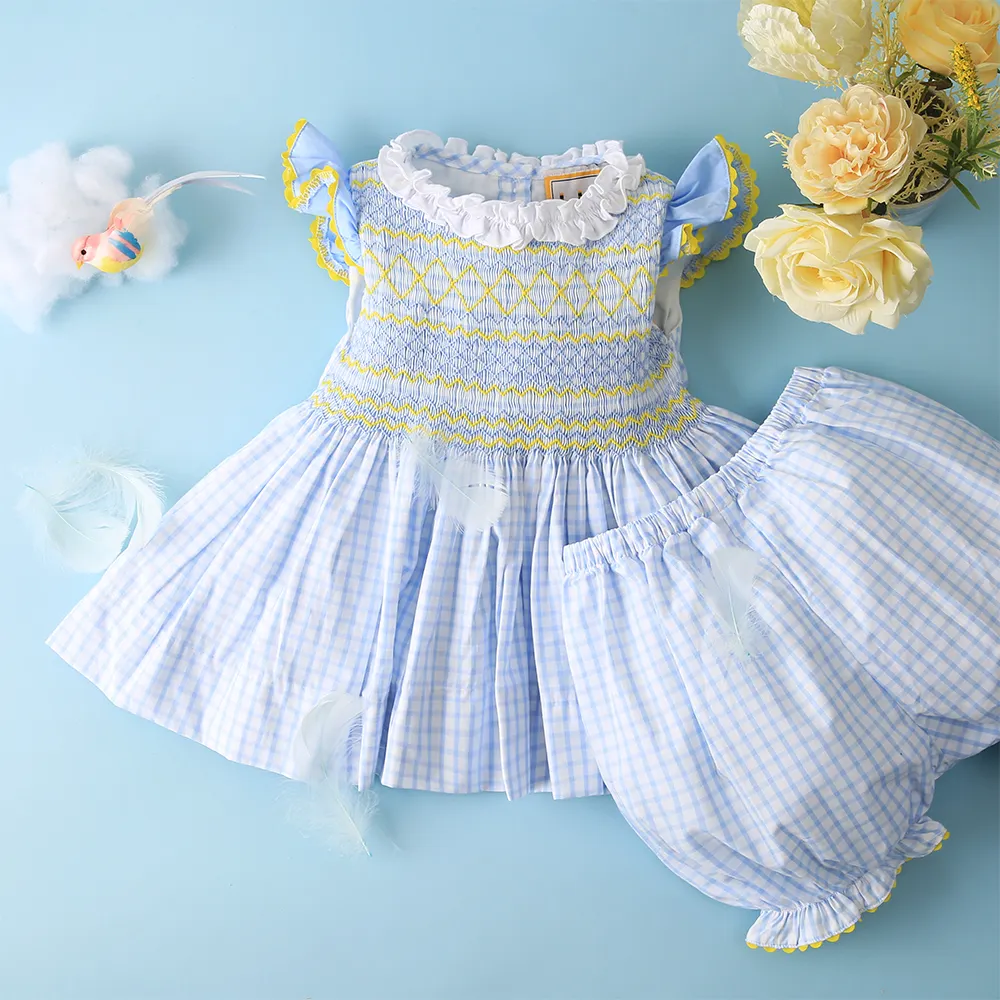 Cute geometric smock dress baby girl OEM ODM smocked children clothing - BB1721