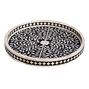 Elegante bandeja de servicio de madera hecha a mano con diseño de incrustaciones de mármol y hueso superventas para uso doméstico y en restaurantes - Product Image 1