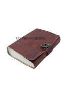Lujo A6 diario de viaje B5 diario de cuero en relieve árbol vida logotipo personalizable hilo costura encuadernación sillín costura uso escolar