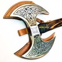 Hache russe à double lame MDM AXES KNIVES, hache viking en acier à haute teneur en carbone HC 5160, manche en bois de rose, 600g, hache de chasse, tomahawk, lame de 3,5 pouces