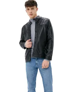 공장 제조 업체 고품질 지퍼 레터맨 Pu 가죽 자켓 남성 도매 사용자 정의 빈 헤비급 두꺼운 폭격기 재킷