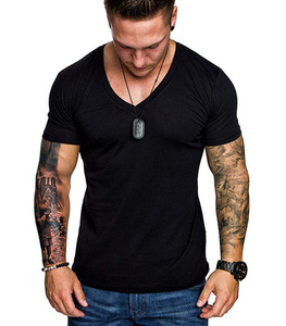 Top Men's Solid Color T-shirt Fashion Sports Short-sleeved Tshirt Fitness Tee Shirt Tops - Product Image 3