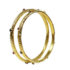 Glittering Sterling <b>Silver</b> 925 Gold Plated Oxidized Hammer Texture Ruby Diamond Wholesale Customized <b>Woman</b> <b>Bangles</b> Bracelets - Product Image 2