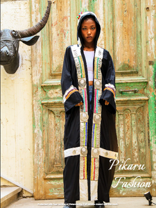 Indian Folk Touch Luxury Cotton <b>Mirror</b> Embroidered Hand Embellished Winter Women Kimono Casual Dress - Product Image 2