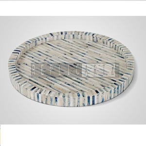 Replicartz - Bandejas Redondas Decorativas con Incrustaciones de Hueso Animal, Bandeja de Plástico con Asas para Mesa, Baño, Cocina, Sala de Estar - Product Image 1