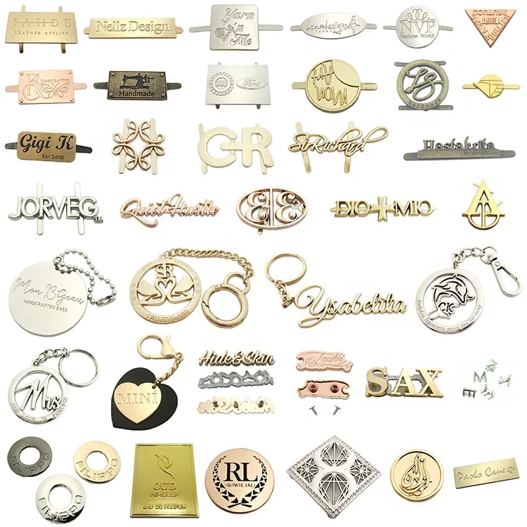 Étiquettes personnalisées à accrocher rondes en or, logo de marque en métal gravé avec chaîne à boules pour sacs à main, 50 pièces