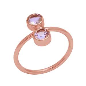 แหวนพลอยอเมทิสต์สีเขียวสองชิ้นแท้เงินสเตอร์ลิงชุบทองขายส่งเครื่องประดับสำหรับผู้หญิง Casa de Plata - Product Image 3