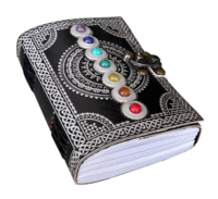 Livre des ombres Grimoire Seven Stone Silver avec Journal en cuir véritable noir Journal pour papiers en coton unisexe sans doublure