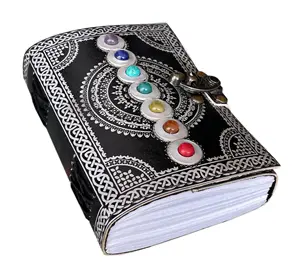 Book Of Shadow Grimoire Tujuh Batu Perak Kulit Buku Jurnal untuk Uniseks-Kerajinan Kertas Katun Tidak Bergaris 240 Halaman