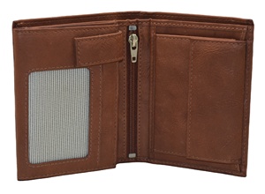 <b>Men's</b> Travel Short Vertical <b>Trifold</b> <b>Wallet</b> Custom Logo RFID Blocking Genuine Cowhide PU Leather Open Closure Polyester - Product Image 2