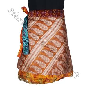 Mini jupe Sari en soie traditionnelle pour femmes, vêtements d'été, style Boho, à enrouler - Product Image 3