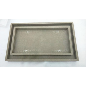 ที่ให้บริการกาแฟสีเทาอ่อนถ่าน Taupe สี0.3X0.15X0.035ร้านอาหาร Faux Shagreen ถาดโต๊ะเครื่องแป้ง - Product Image 1