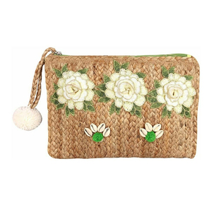 Sac à main pochette pour femmes, 2020, de bonne qualité, avec pompon et motif de fleurs blanches de l'inde, tendance, en vente en gros - Product Image 1