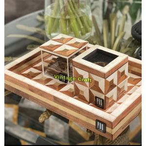 Vintage Craft Poli ACRYLIQUE TREAY SET Décoration de la Maison Plateau avec Perle Incrusté Poignée Oud Brûleur et Oud Box Animal Style - Product Image 3