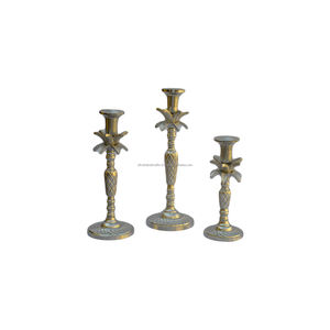 Set of 3 Candle <b>Stick</b> Holders With Brass Metal Color Finishing Design Candle Stand Home Villa Dinner and Wedding Design - Product Image 3
