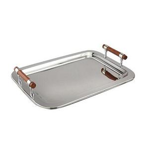 Plateau de service de forme ovale en aluminium en vrac avec poignées de feuille meilleure qualité couleur argent vaisselle plateau de service alimentaire - Product Image 3