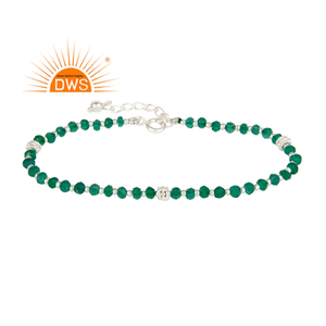 อินเดียทำด้วยมือ925ผู้ผลิตเครื่องประดับสร้อยข้อมือสีเขียวนิลพลอยลูกปัดโซ่สร้อยข้อมือเครื่องประดับผู้ผลิต - Product Image 1