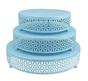 Customizable 3 Piece Blue Cake Stands Set Round Metal Cupcake Display Stand Serving Platter for Celebration Birthday