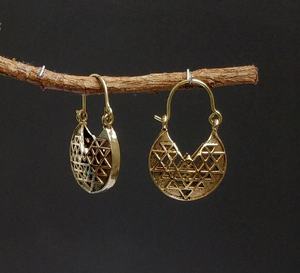 Pendientes de aro étnicos de latón para mujer, aretes de aro hechos a mano, Color dorado, novedad de 2021 - Product Image 4
