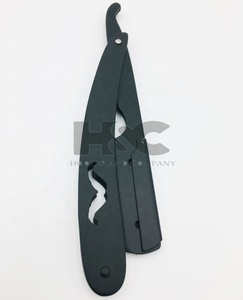 <b>Razor</b> Moustache Style Handle Black Matte Powder Coated Stainless Steel Barber <b>Straight</b> <b>Razor</b> Custom Logo Offer Black <b>Razors</b> - Product Image 5