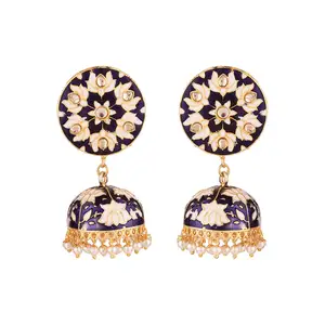 Indian Jewelry Wholesale Crystal Kundan Jhumki Jhumka Dangle Drop Earrings Set Jewellery Manufacture, Blue