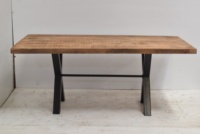 Table à manger de style farmhouse de luxe, plateau en bois de manguier, base en métal en fonte, moderne, pliable, multi-usage, 6 places, pour la maison ou l'hôtel