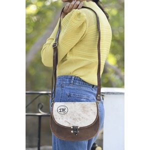 LW Leather Sling Hair On Bag <b>Unique</b> C Lock Handcrafted Leather Bag 100% Genuine Leather - Product Image 4