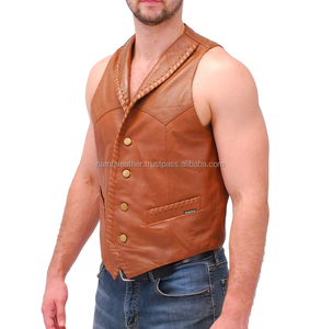 Chaleco de Cuero Genuino para Hombre, Estilo Motero, Vaquero, Occidental, Vintage, Sin Mangas, Cómodo - Product Image 6