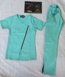 Nieuwste Curve Ontwerp Turquoise Scrub Set Ziekenhuis Kliniek Verpleging Uniform