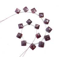Perles de rubis facettées carrées de haute qualité, 1 brin, rouge authentique, 10-12 mm, pour colliers et boucles d'oreilles DIY, vente en gros, fabricant