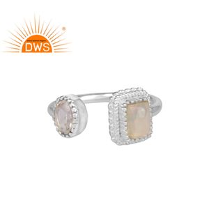 Ópalo etíope y Gema de cuarzo redonda, anillo abierto de plata fina 925, joyería al por mayor - Product Image 1