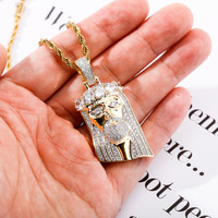 Collier pendentif Jésus en argent plaqué or, entièrement serti de zircons cubiques, style hip-hop, pour hommes