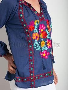 Chemisier de broderie élégant le plus élégant Sexy dame col en v conception à manches longues chemisier de bureau pour les femmes hauts - Product Image 5