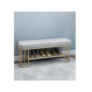 Banc en métal doré de la plus haute qualité avec assise en cuir, taille et forme personnalisées, banc décoratif de salon - Product Image 1