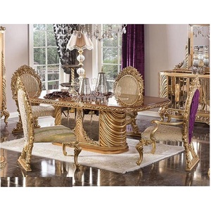 Meubles de salle à manger en teck de qualité supérieure, table à manger luxueuse sculptée en or, ensemble de table à manger royale en teck - Product Image 1