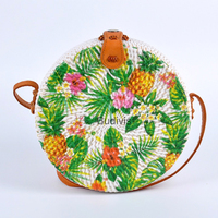 Liquidación de Bolsos de Ratán, Disponibles en Existencia, Nueva Llegada, Bolsos de Ratán con Estampado Decoupage, Bali, Indonesia