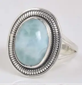 Unieke Ontwerp Natuurlijke Larimar 925 Sterling Zilveren Handgemaakte Edelsteen Ring Sieraden Groothandel Fabriek Prijs