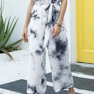 2025 vente chaude décontracté bohème une pièce robe ample jambe large main cravate teinture combinaison été vacances vêtements de plage - Product Image 4