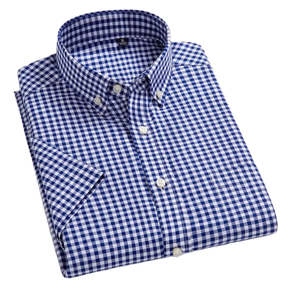 High Quality Men's Casual Shirts Design Plaid Men's Social Shirts 100% Cotton Short Sleeve Men's Dress Shirts