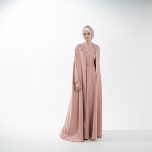 Islamic Modest Dress with <b>Cape</b> Pink Hydrangea Slim Fit Abaya Dress with Embroidery for <b>Women</b> From Manufacturer - Product Image 3