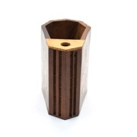 Organizador Decorativo de Escritorio de Madera Hecho a Mano con Incrustaciones de Latón y Diseño Cuadrado para Lápices y Bolígrafos