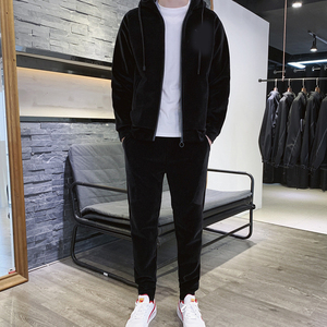 <b>Velour</b> Velvet <b>Tracksuit</b> Wholesale Zipper Hoodies <b>Men</b> Air Shipping Eco-Friendly Lightweight - Product Image 3