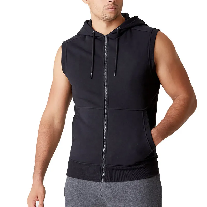 Best Quality Sleeveless Hoodie for Workout Gym Fitness Wear Custom Printing Logo Fitness Hoodie