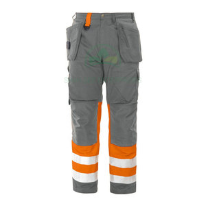 Uniformes de travail robustes coupe-vent résistant à l'eau haute visibilité Cargo poche pantalon de travail Polyester pantalon réfléchissant vêtements de travail Logo - Product Image 5