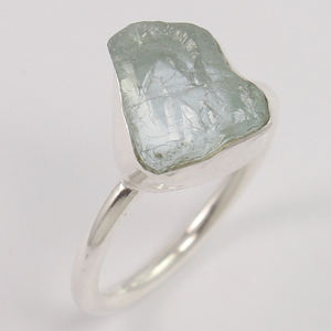 Bagues de mariage en argent sterling 925 avec aquamarine, sertissage clos de forme fantaisie, style unisexe décontracté/sportif, pierre précieuse naturelle brute, pour les fêtes - Product Image 1